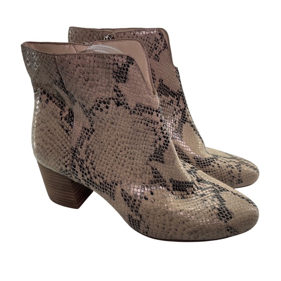 Snakeskin‎ Ankle Boots Block Heel Fashion Booties Neutral Size 7.5 - Picture 1 of 16